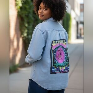 Upcycled Snoopy & Friends Santana Denim Shirt | Vintage 90s Vibes | Size 16